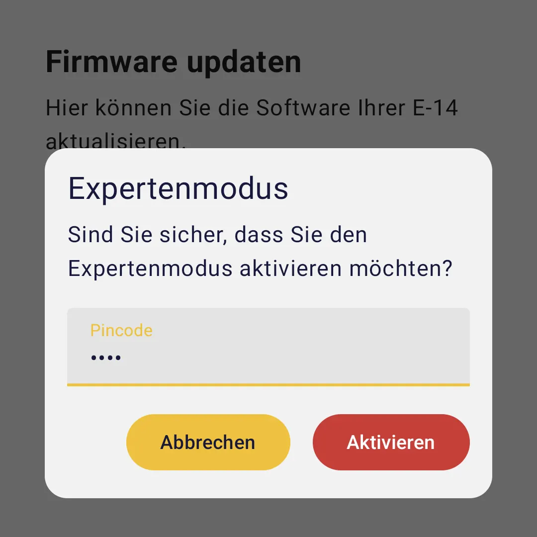 Die PIN-Abfrage des Expertenmodus in der App