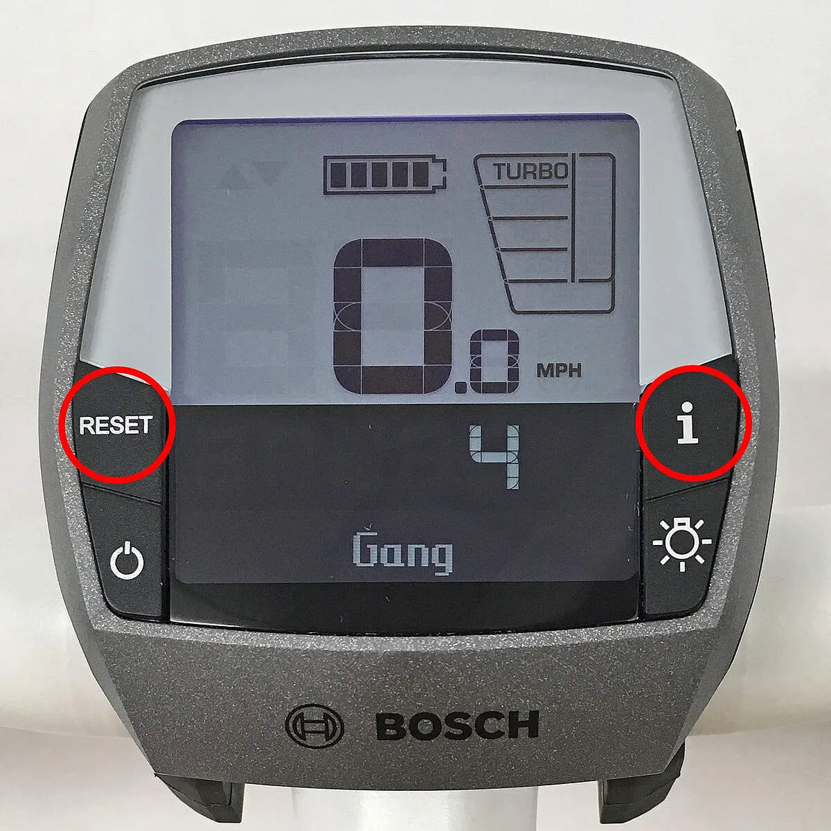Intuvia: Reset und i gleichzeitig halten — die Anzeige zeigt Gang 4