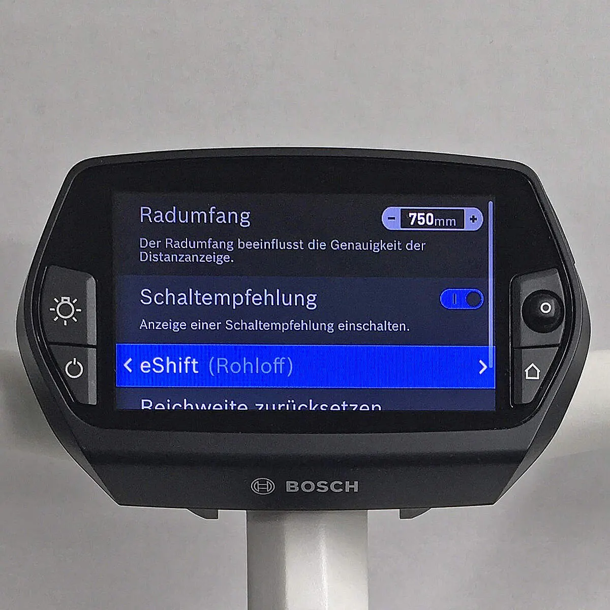 Nyon: in den Einstellungen ist eShift (Rohloff) markiert