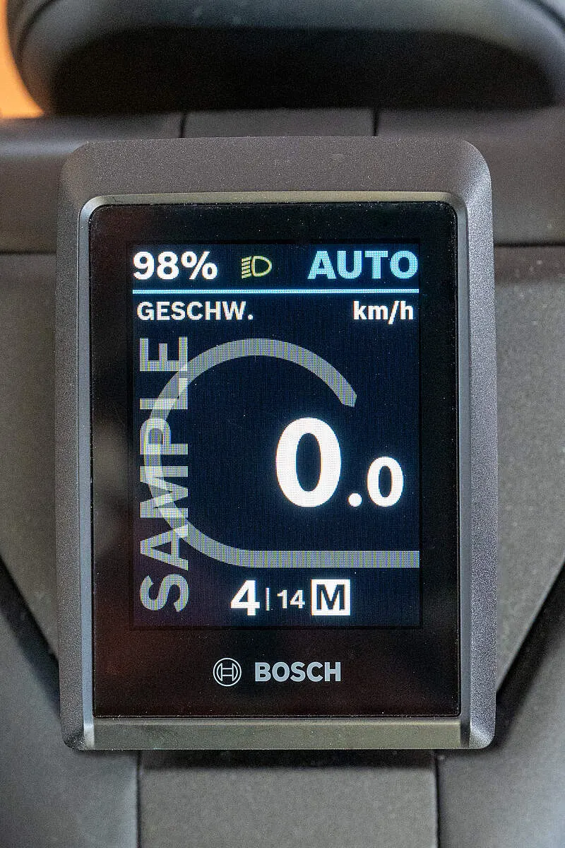 Das Bosch-Display im Modus M: neben dem Gang 4|14 steht ein M