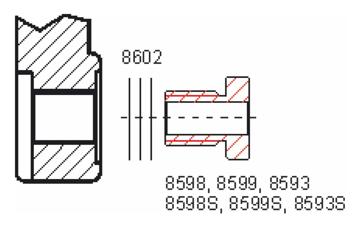 Ritzeloldal, menetes vázvég: menetes persely 8598/8599/8593 alátéttel